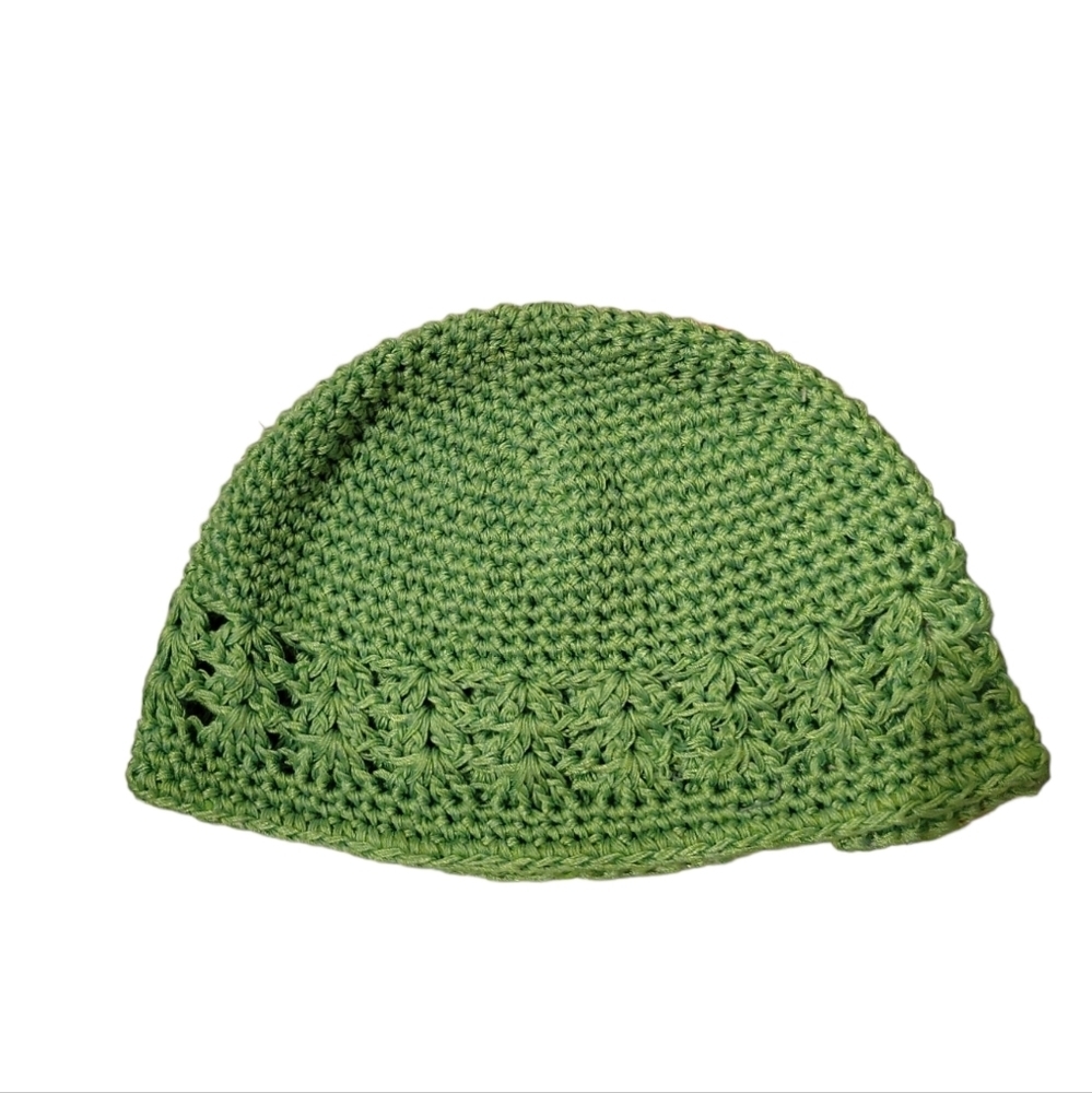 Green infant handmade crochet knit hat 0-12 months baby